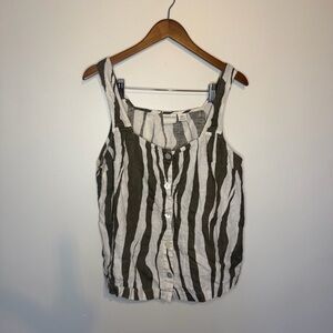 Rachel Zoe Sleeveless Cropped Button Up Top 100% Linen Size XL Zebra Stripes